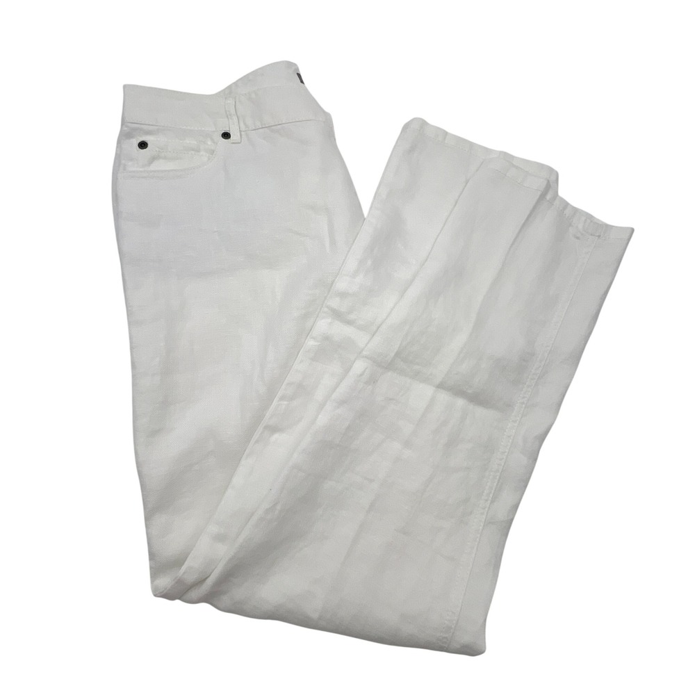 J Jill White 100% Linen Straight Leg Pants Women Casual Summer Coastal Old Money
